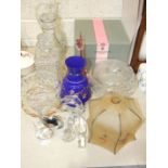 A collection of cut glass, including three decanters, a Stuart Crystal bowl (boxed) and other