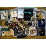 A quantity of silver-mounted jewellery, costume jewellery, badges, etc.