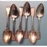 A set of six George III Scottish silver fiddle pattern tablespoons, David McDonald, Glasgow 1819/20,