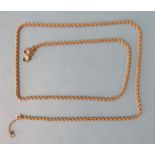 A yellow gold rope-twist chain necklace, 53.5cm, bearing Middle Eastern marks for 18ct gold, with