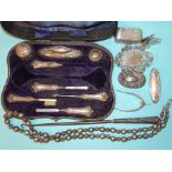 A silver manicure part-set, cased, Birmingham 1907 and other items.
