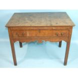 A Georgian mahogany banded-oak side table fitted with a single drawer on square chamfered legs, 90cm