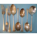 A quantity of Old English pattern silver cutlery, one tablespoon, three dessert spoons, two table