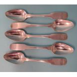 Five Irish silver fiddle pattern teaspoons, Samuel Neville, Dublin, ___3.3oz.