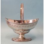 WITHDRAWN A George III silver sweetmeat basket by George Burrows, of navette shape with swing