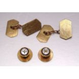 A pair of 9ct gold dress studs inset mother-of-pearl 'buttons', 2.6g and a pair of 9ct gold