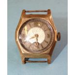 Rotary, a gentleman's 1930's 9ct-gold-cased wrist watch, the two-tone silver face with seconds