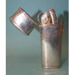 An early-19th century silver etui of tapering form, with hinged lid, containing scissors,