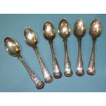 A set of six Irish silver queens pattern teaspoons by RW Smith, Dublin 1836 and another, London