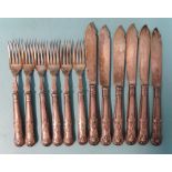 A set of six each silver king's pattern fish knives and forks, Goldsmiths & Silversmiths Co. Ltd,