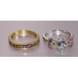 Two 9ct gold rings set coloured gems, both marked 'QVC', sizes K½ and M, 5g, (2).