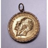An Edward VII sovereign, 1913, in 9ct gold pendant mount, 8.6g.