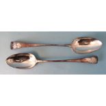 A pair of Hester Bateman Old English pattern silver serving spoons, London 1790, ___6.68oz.