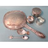 A modern silver caddy spoon of shell form, Sheffield 1990, a small silver trinket box, Birmingham