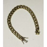 An 18ct yellow gold bracelet of flattened curb links, with concealed clasp, 19.5cm, 64.6g.