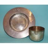A silver Armada dish, maker SPS, London 1998 and a small silver beaker, maker P&S, London 1962,