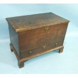 An 18th century small mule chest, the lift lid and base drawer on bracket feet, 72cm wide.