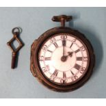 J Dalgleish, an 18th century gilt metal and leather-covered pair-cased verge pocket watch signed J