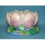 A Clarice Cliff Newport Pottery Co. 'lily pad' bowl, having a pink ground, 13cm high, 22.5cm wide,