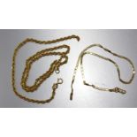 A 9ct gold anklet, 23cm and two small lengths of 9ct gold rope-twist neck chain, total weight 3.