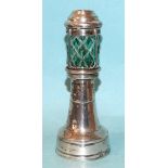 An Edwardian silver and green-glass-mounted novelty perpetual table lighter modelled as a