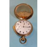 A 9ct gold hunter-cased repeater pocket watch, the white enamel dial with Roman numerals and seconds