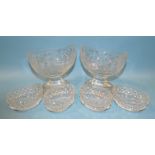 A pair of 19th century boat shape sweetmeat or sugar dishes raised on spreading stems and oval