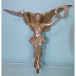 A 20th century plated car mascot in the form of a winged female figure holding a laurel wreath in