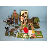 Pedigree Toys, Tommy Gunn Soldier with box lid only and a quantity of uniform, guns and accessories,