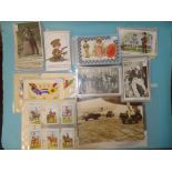 Approximately 120 postcards, WWI, WWII and military, including silks, RP's, Bamforths, humour,
