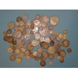 A collection of mixed commonwealth and foreign full and part-silver coins: Spain 1870 5-pesetas,