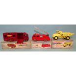 Dinky Supertoys: 955 Fire Engine and 965 Euclid Rear Dump Truck, also Dinky Toys 981 Horse Box, (all