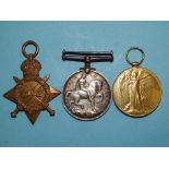 A WWI group of three medals awarded to 16482 Pte F J Ferris Devon Regt: 1914-15 Star, British War