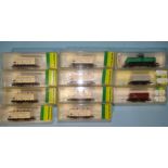 N gauge, Minitrix, eight 13222 wagons, two other wagons and a tanker, (all boxed), (11).