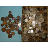 A collection of foreign coinage.