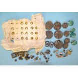 Four Ruskin-style ceramic mottled green buttons and other enamelled, silver-glass and metal buttons.