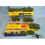 Dinky Toys, army issues: 651 Centurion Tank, 660 Tank Transporter, 697 25-Pounder Field Gun Set, 661