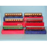 Hornby Dublo, six coaches, (boxed, incorrect boxes).