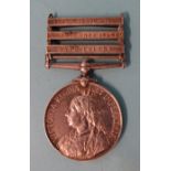 A Queens South Africa 1899-1902 medal with three clasps: South Africa 1901, Orange Free State and