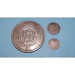 A George III 1817 half-crown, a Victoria 1844 Maundy twopence and a Victoria 1887 Maundy one-
