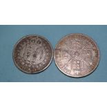 A Victoria 1889 double-florin and a fake 1887 half-crown, (2).