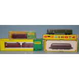 N gauge, Minitrix 2980 D B Railbus and trailer, (boxed), another boxed trailer, 2959, DB diesel