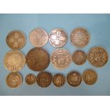 A collection of Queen Victoria silver coins, including two 'Gothic' florins 1871, 1872, a florin
