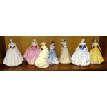 A collection of seven Royal Doulton figurines: 'Just For You' HN4236, 'Lorraine' HN3118, 'My True