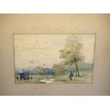 19th century English School, 'Shepherd and shepherd's hut with flock nearby', watercolour,