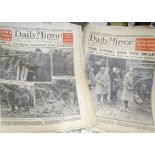 A collection of ephemera, including four Daily Mirror newspapers from October 1930 reporting on