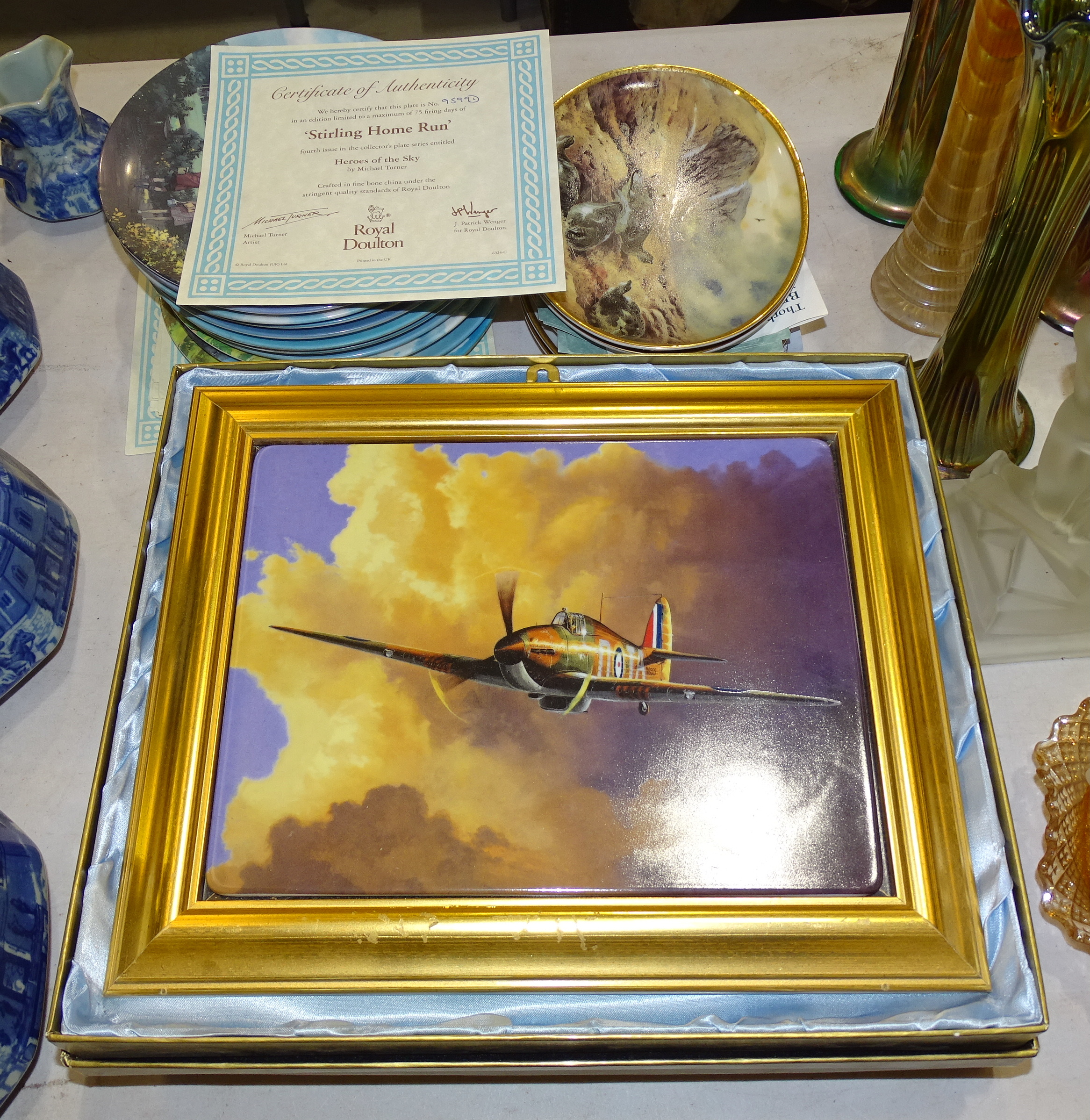 Two Davenport Pottery wall plaques by Adrian Rigby, 'The Spitfire', 'The Hurricane', (boxed with