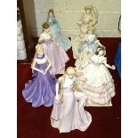 A collection of seven Coalport figurines: 'Fair Isabel', 'Rebecca', 'Olivia' (with certificate of