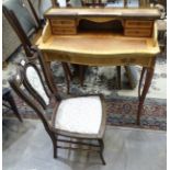 A reproduction yew wood lady's dressing table, the top with metal gallery and four small side
