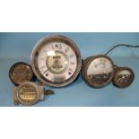 A Smiths 0-60mph speedometer N x27317, another, 0-90mph, an Air Ministry 8-day clock with Bakelite